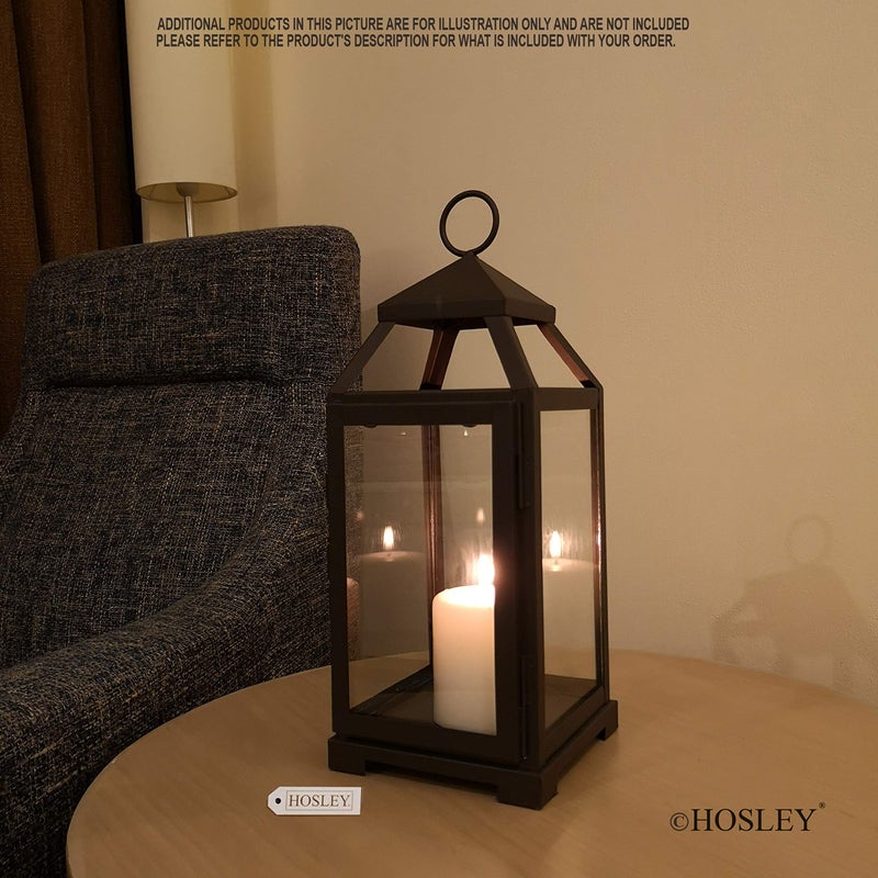 Hosley 14 Inch High Large Clear Glass Iron Classic Style Lantern Elegant Candle Holder for Home Decor Vintage-Inspired Centerpiece with Stylish Iron Frame Indoor/Outdoor Lighting Accent Timeless - Image 3